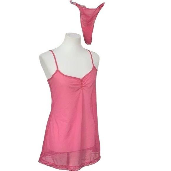 Victoria's Secret Other - Victoria’s Secret Sheer Pink SMALL‎ 2 Piece Lingerie Nightie